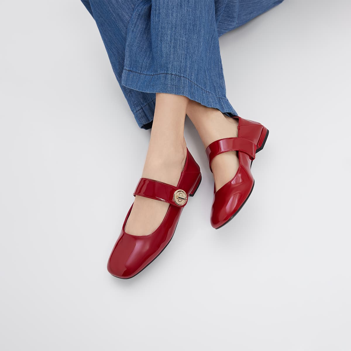 CHARLES&KEITH PU туфли Мэри Джейн с металлической круглой пряжкой, двусторонние, плоские, 1,5 см, женские - изображение 6