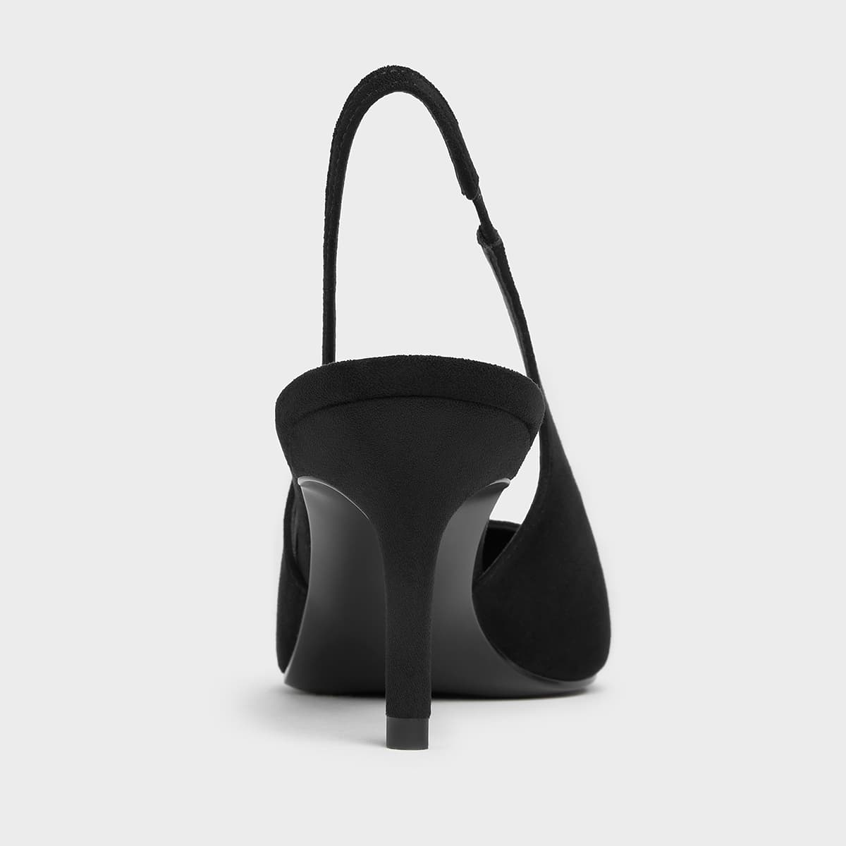 Туфли CHARLES&KEITH Женские босоножки на узком каблуке 7,2 см с открытой пяткой и заостренным носком из текстурированной ткани черного цвета - изображение 4
