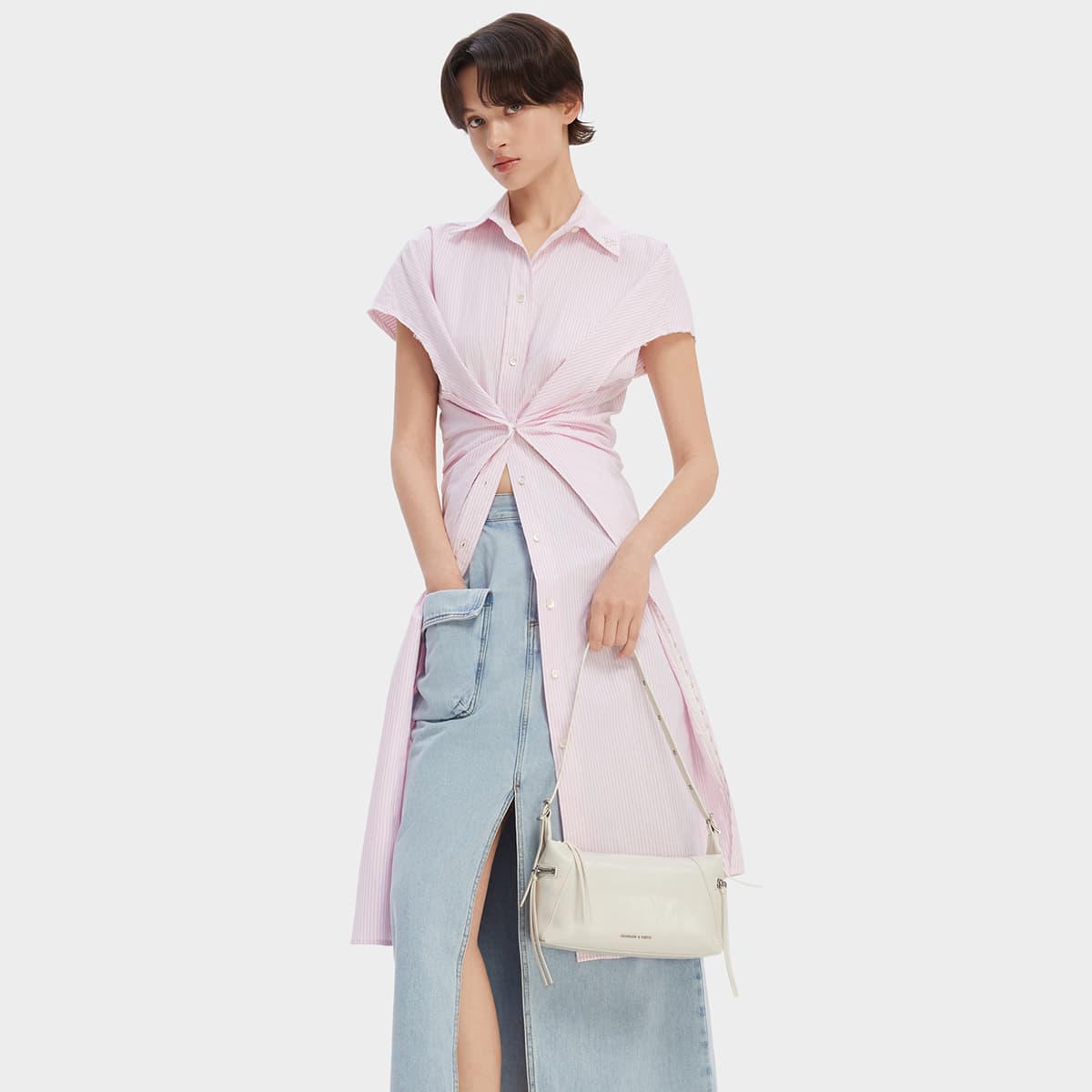 Мини-сумка CHARLES&KEITH Мягкая сумка на плечо с молнией, средний размер, женская, многоцветная - изображение 4