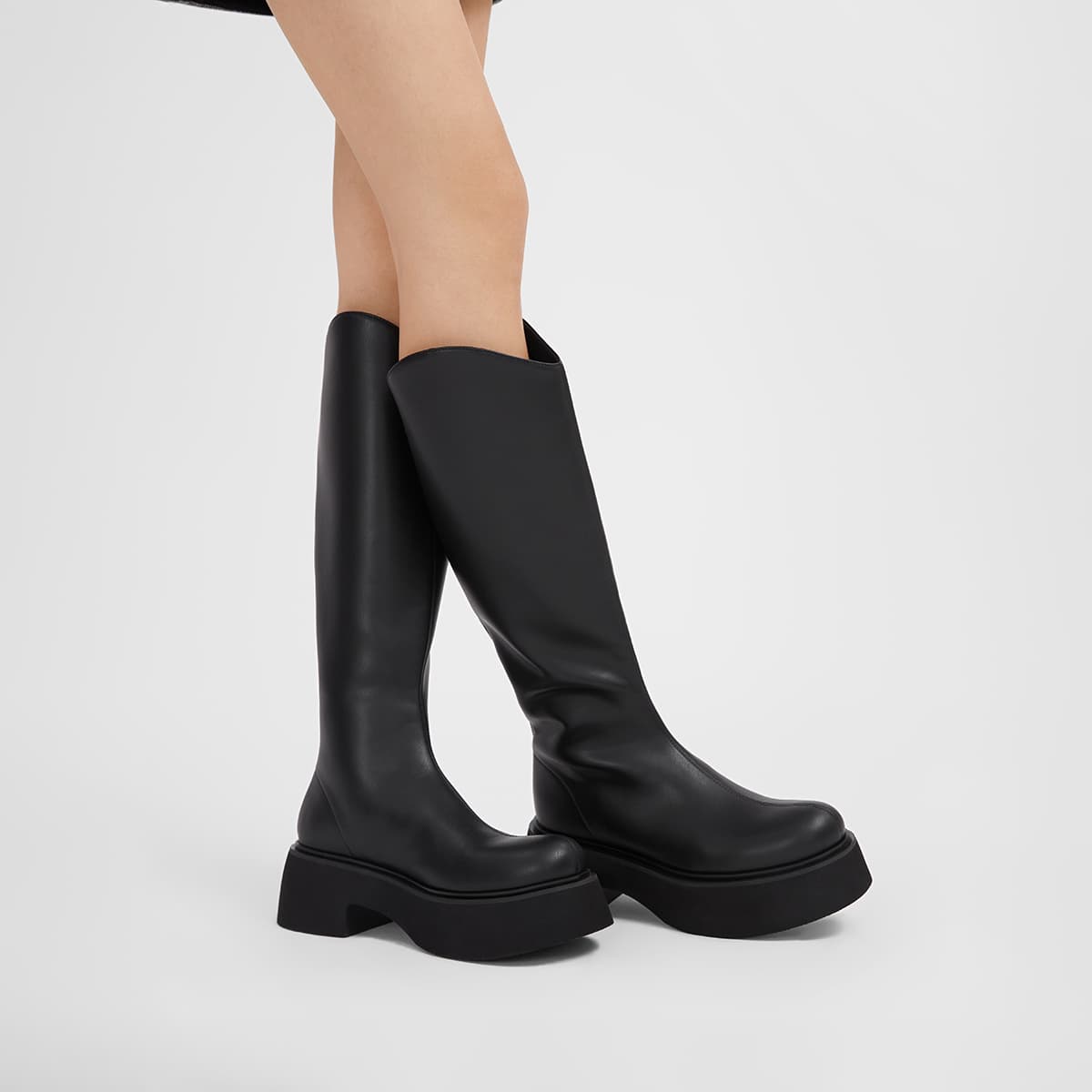 Ботинки CHARLES&KEITH PU ботинки на платформе с V-образным вырезом, выше колена, высота каблука 6,5 см, женские - изображение 4