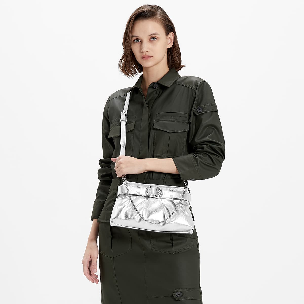 Мини-сумка CHARLESKEITH ck NoirCreamDark BrownSilver - изображение 4