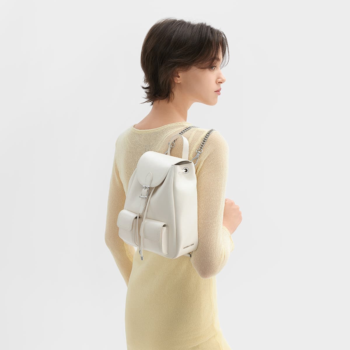 Рюкзак CHARLES&KEITH Винтажный минималистичный рюкзак из искусственной вощеной кожи средний размер женский многоцветный - изображение 4