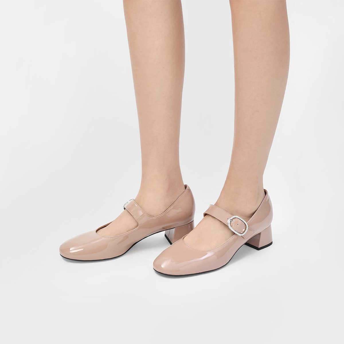 CHARLES&KEITH Туфли Мэри Джейн из искусственной кожи PU Красный анкора с блестящими стразами и грубым каблуком 4см Женские Многоцветный - изображение 5