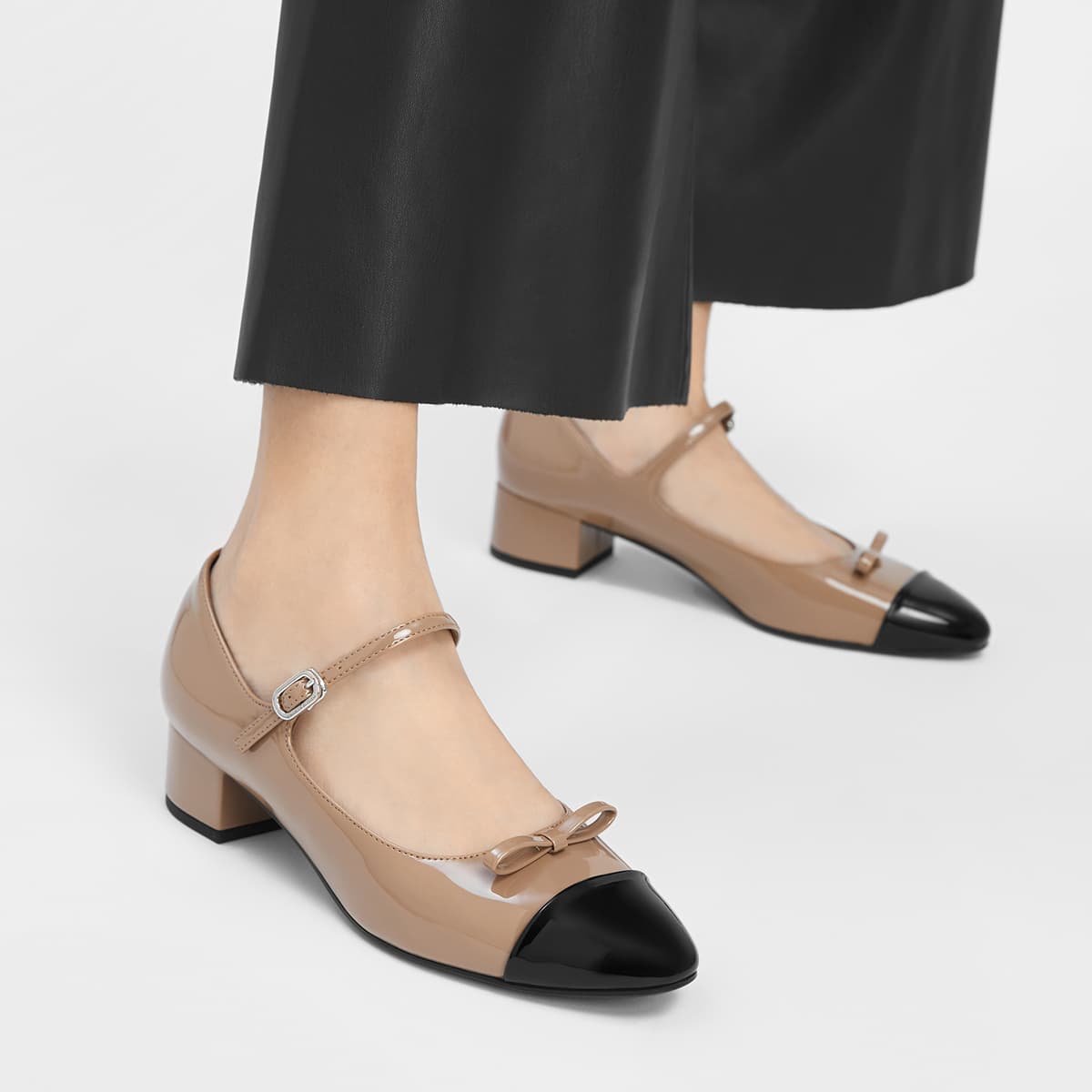 CHARLES&KEITH Бант новый китайский стиль PU универсальный квадратный каблук туфли Мэри Джейн 3,6 см женские многоцветный - изображение 4