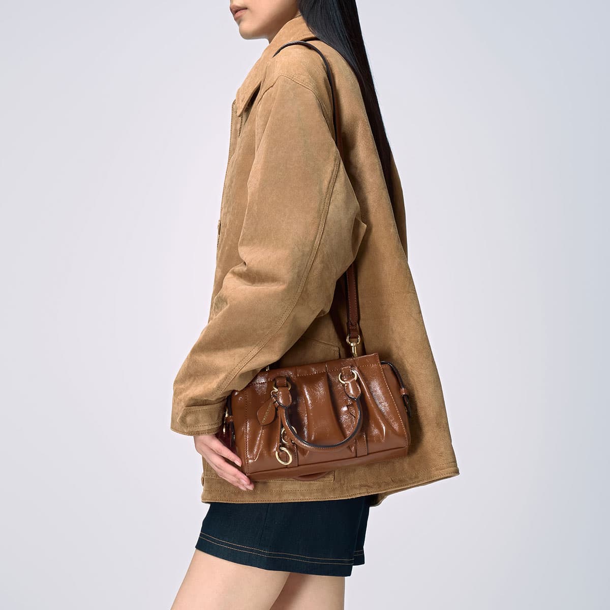 Сумка CHARLES KEITH ПУ (полиуретан) Сумки Маленькие Женские Черный Шоколад - изображение 6