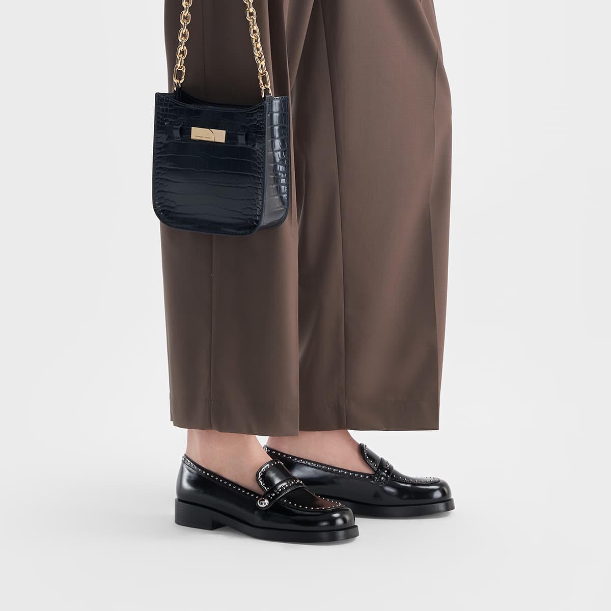 Лоферы CHARLES&KEITH PU кожа Заклепки Британский стиль Грубый каблук Лоферы 3 см Женские Многоцветный - изображение 5