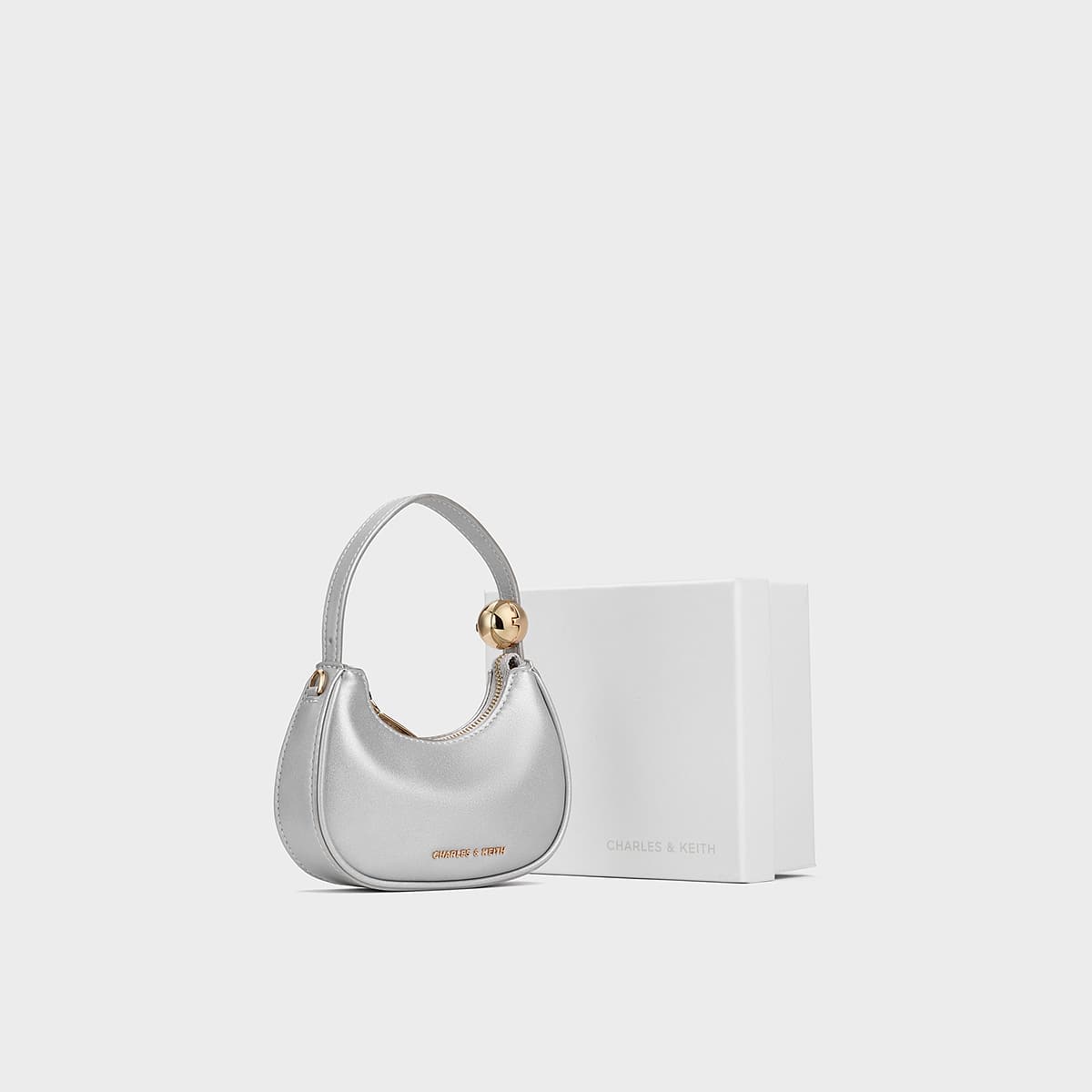 Мини-сумка CHARLES KEITH ПУ (полиуретан) Сумка через плечо Мини-версия Женская Серебряная - изображение 5