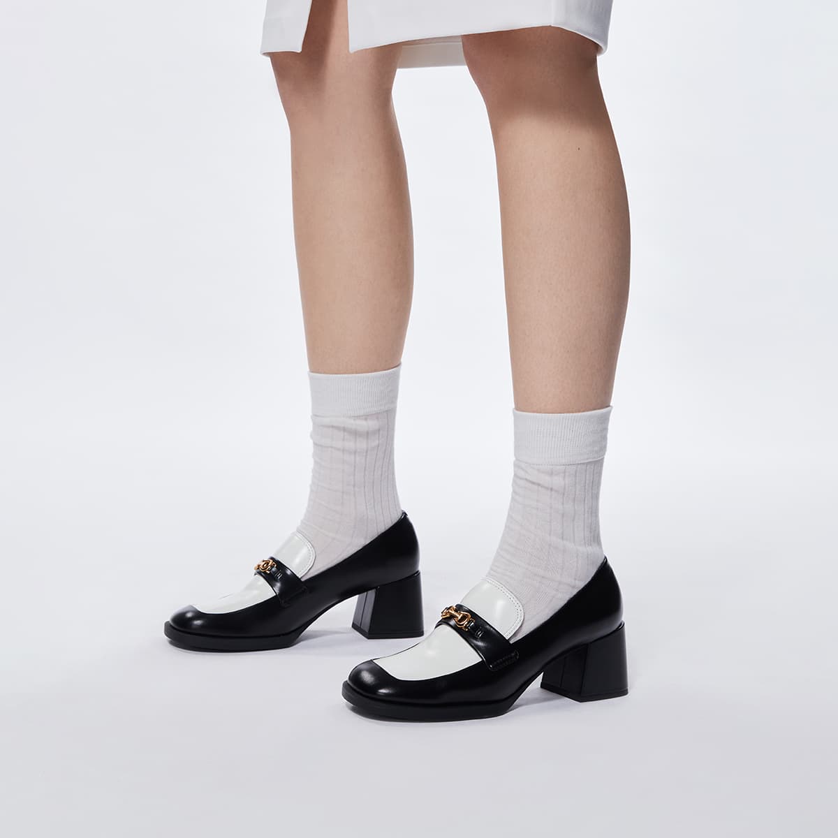 Лоферы CHARLES&KEITH Лоферы с грубым каблуком 5,9 см винтажные многоцветные PU Black Boxed Черный/Multi/Коричневый - изображение 5