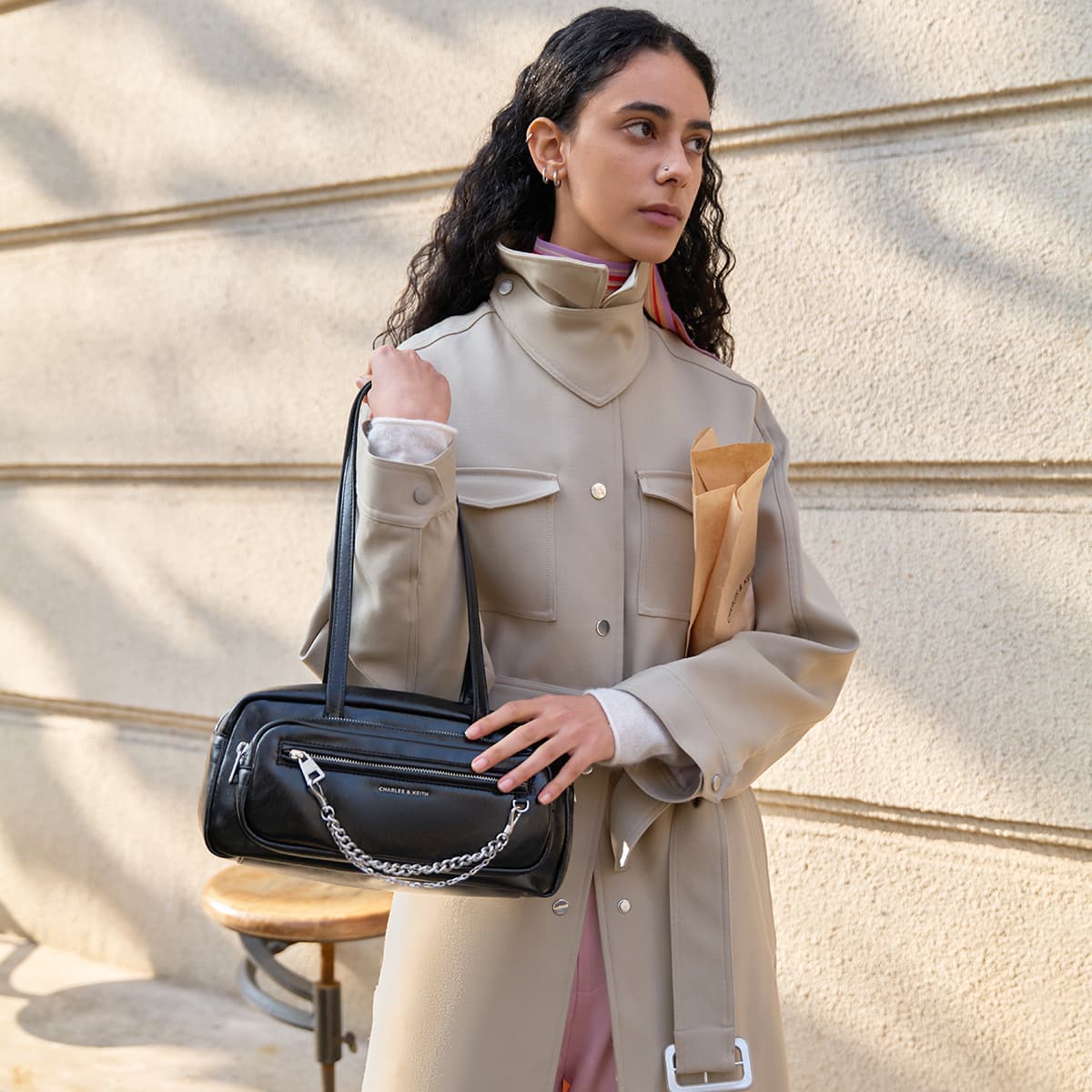 Мини-сумка CHARLES KEITH ПУ (полиуретан) Сумка на плечо Сумки через плечо Средний Женские Многоцветный - изображение 6