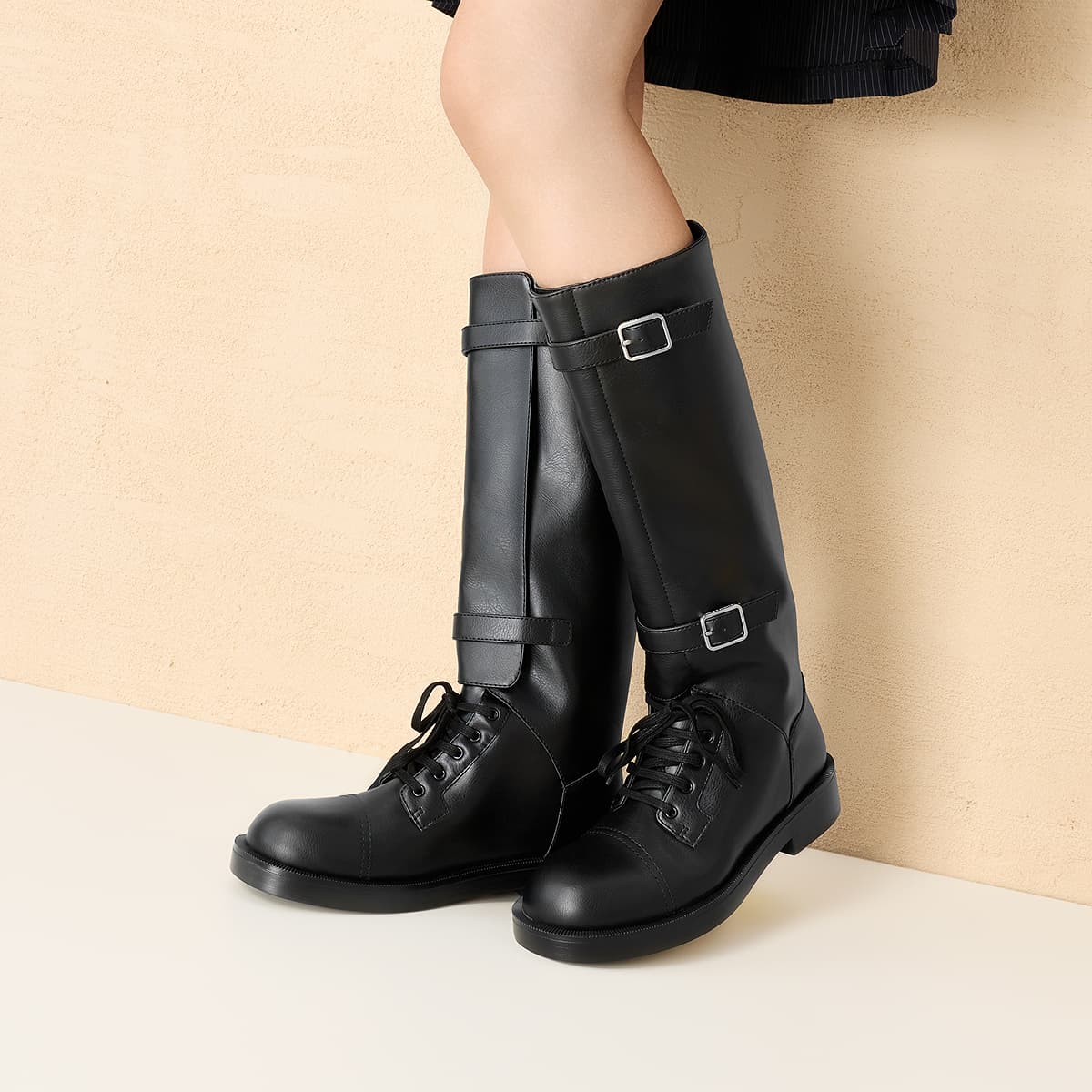 Ботинки CHARLES&KEITH Круглый носок плоские ботинки с пряжкой высота голенища 3,5 см женские - изображение 4