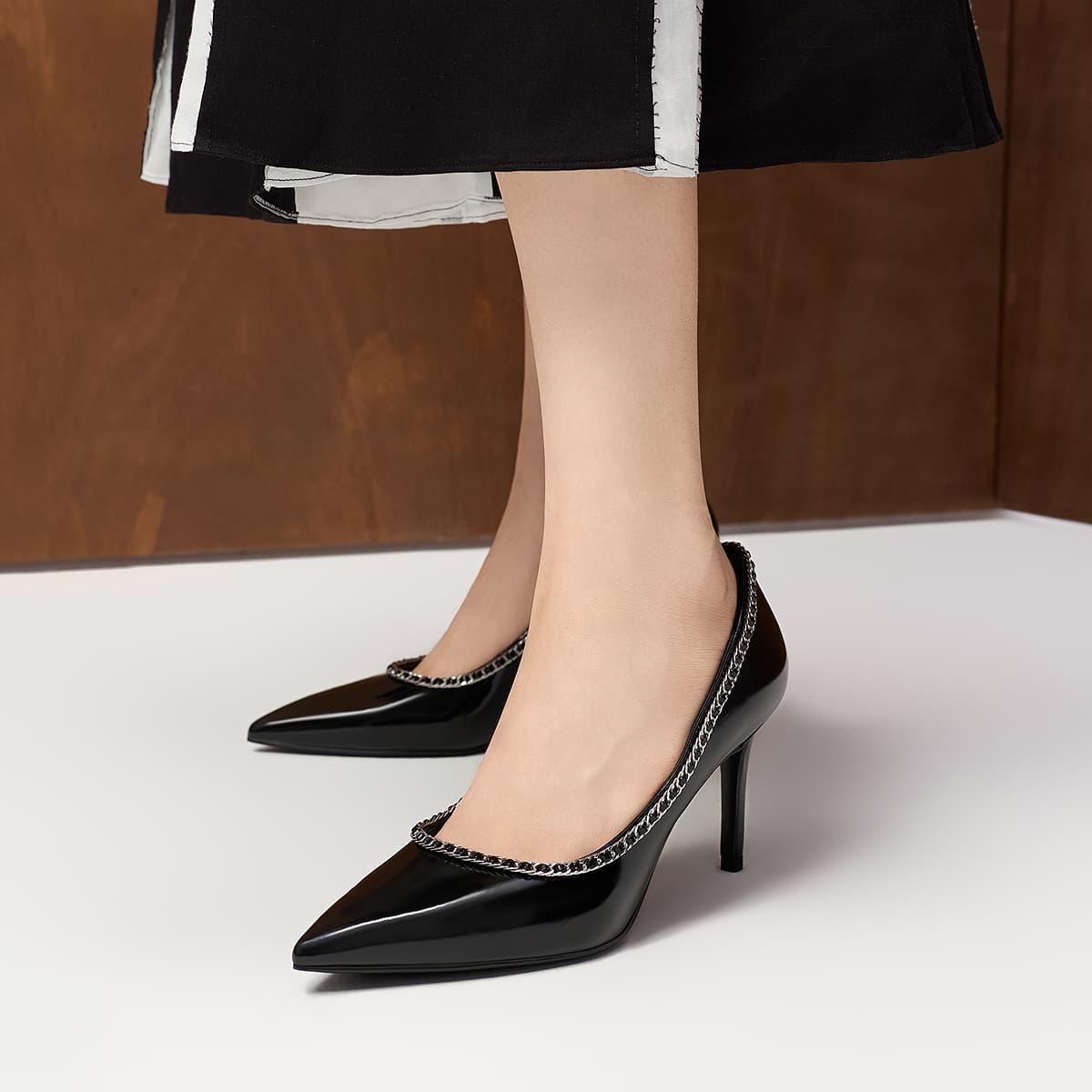 Туфли CHARLES KEITH Маленький Ck ПУ (полиуретан) Узкий каблук Высокие каблуки 8 см Женские Черный Коробка Черный - изображение 5