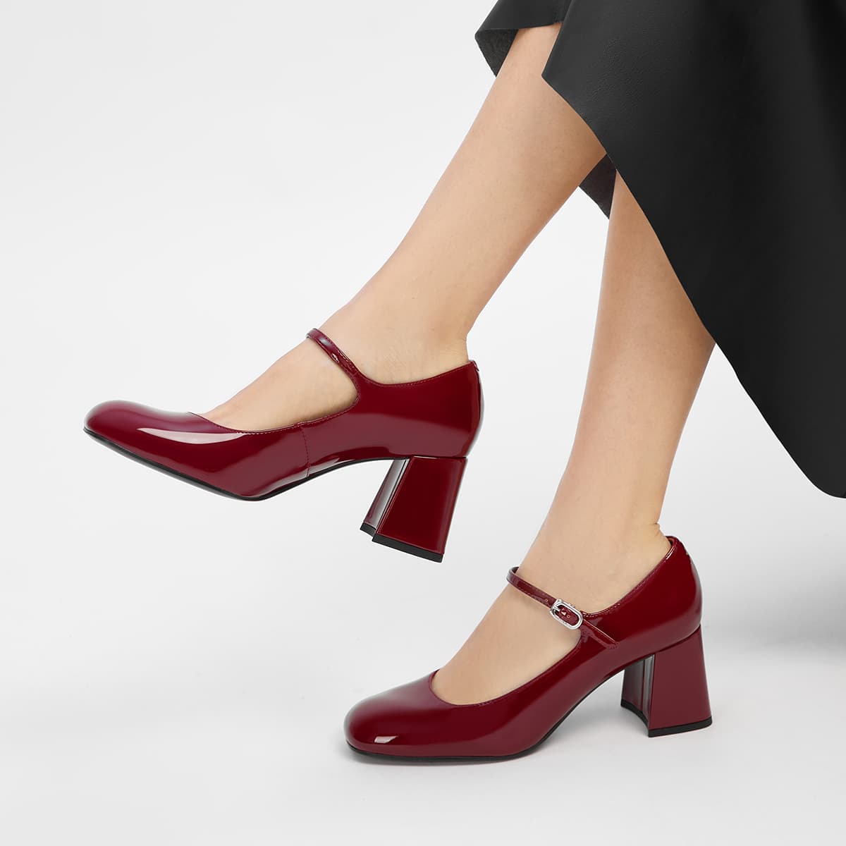 CHARLES&KEITH PU Французский ремешок на щиколотке Женские повседневные туфли Мэри Джейн с грубым каблуком 7,6 см Лакированная кожа Многоцветный - изображение 5