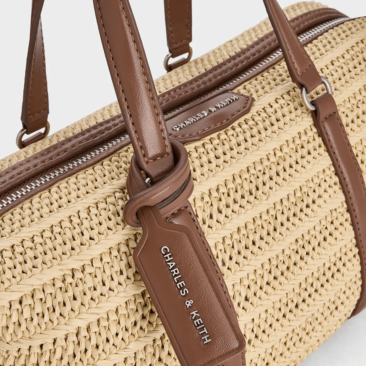 Сумка CHARLES&KEITH Летняя Плетеная Сумка-тоут Для Боулинга PU Средний Светло-коричневый - изображение 5