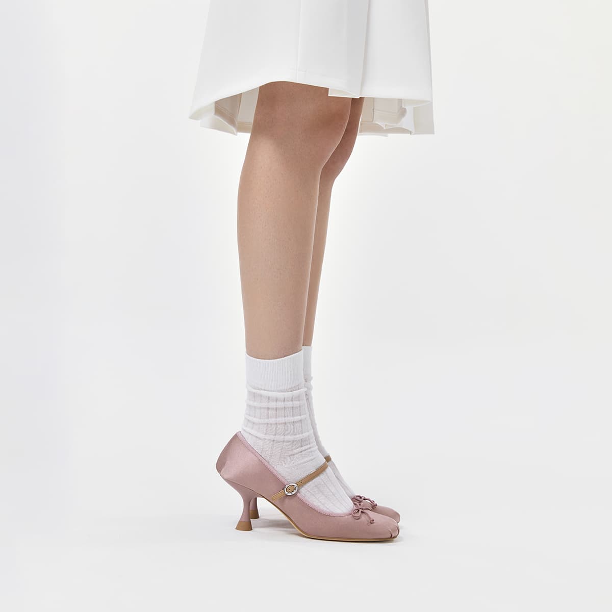 Туфли CHARLES&KEITH Ткань Бант Узкий каблук Балетки на каблуке 7,3 см Женские - изображение 4