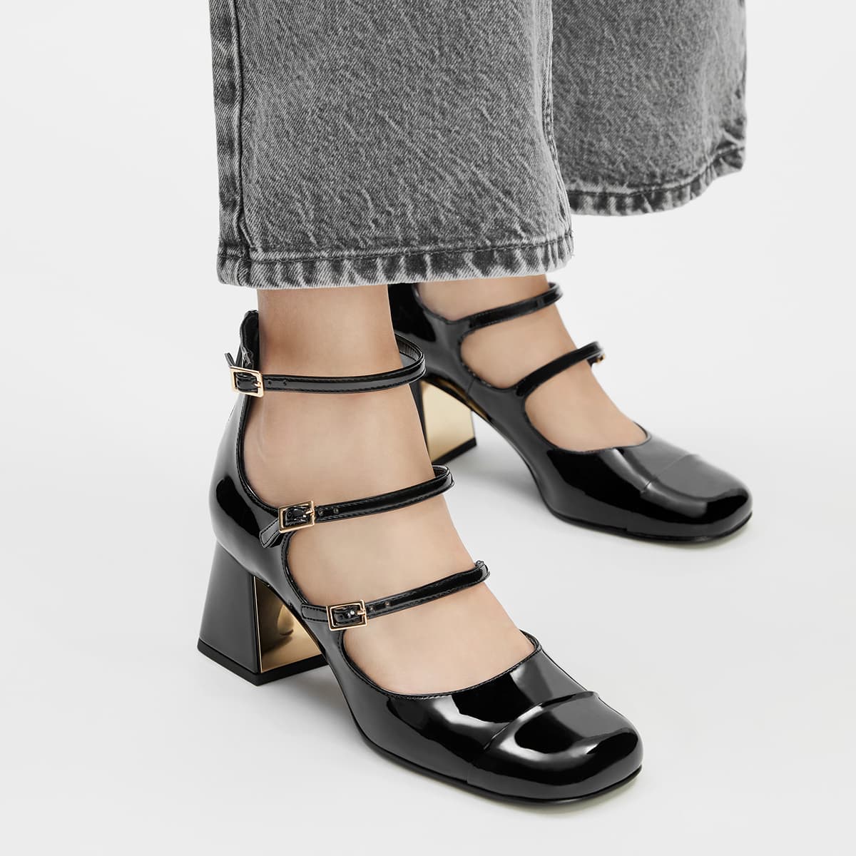 CHARLES&KEITH PU элегантные классические туфли Мэри Джейн на грубом каблуке 6,2 см женские - изображение 6