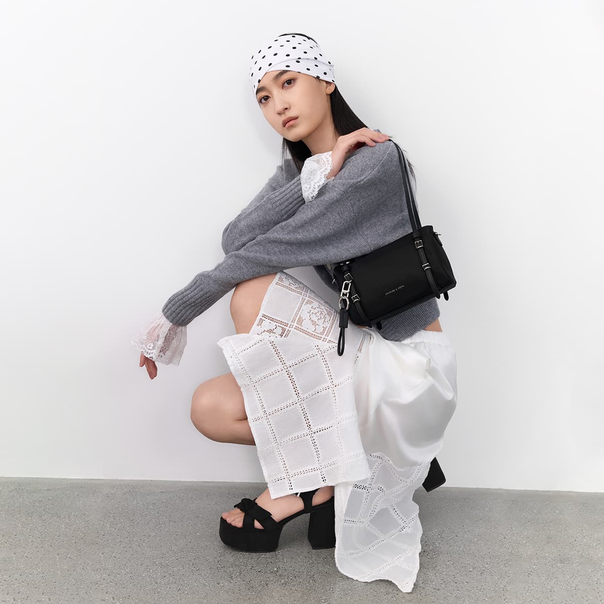 Мини-сумка CHARLES KEITH Ткань Бостонская сумка Одно плечо Сумка Маленький Женские Многоцветный - изображение 5