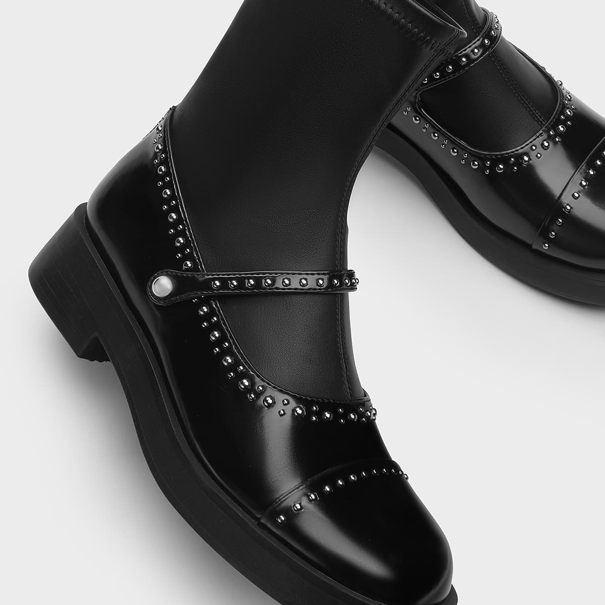 Сапоги CHARLES KEITH Маленький CK PU (полиуретан) синтетическая кожа ботильоны 3,8 см женские черные - изображение 4