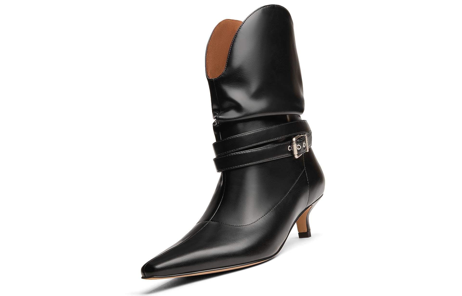 Сапоги CHARLES&KEITH Ботильоны из PU-ткани с заостренным носком, низким каблуком (4,5 см) и оборками в стиле вестерн - изображение 3