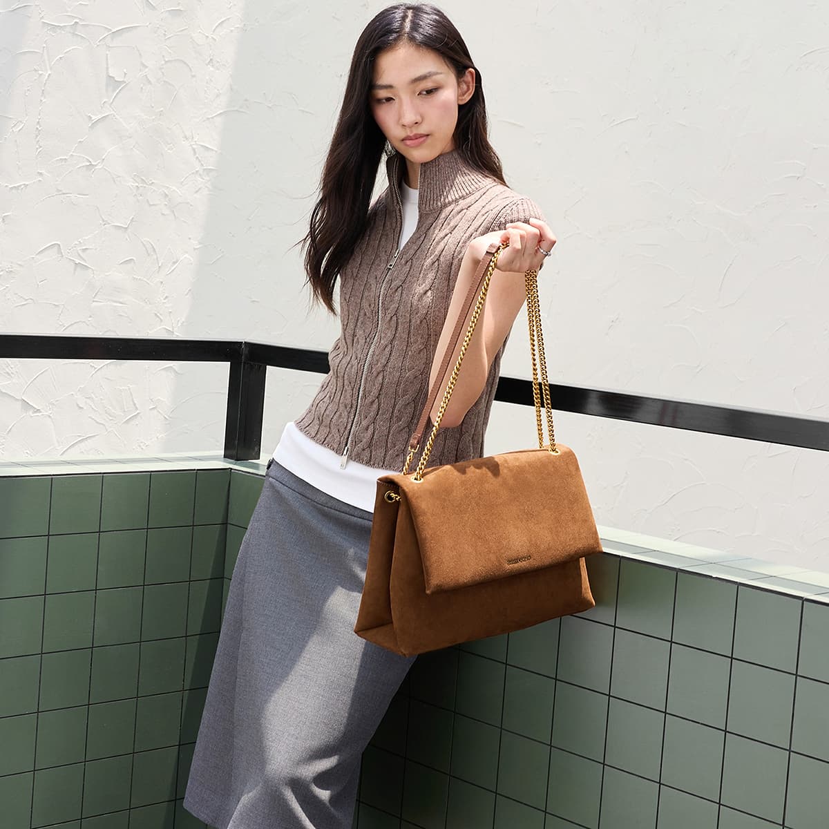 Мини-сумка CHARLES KEITH Синтетическая кожа Сумка на плечо Сумки через плечо Большой Женские Охра Коричневый - изображение 5