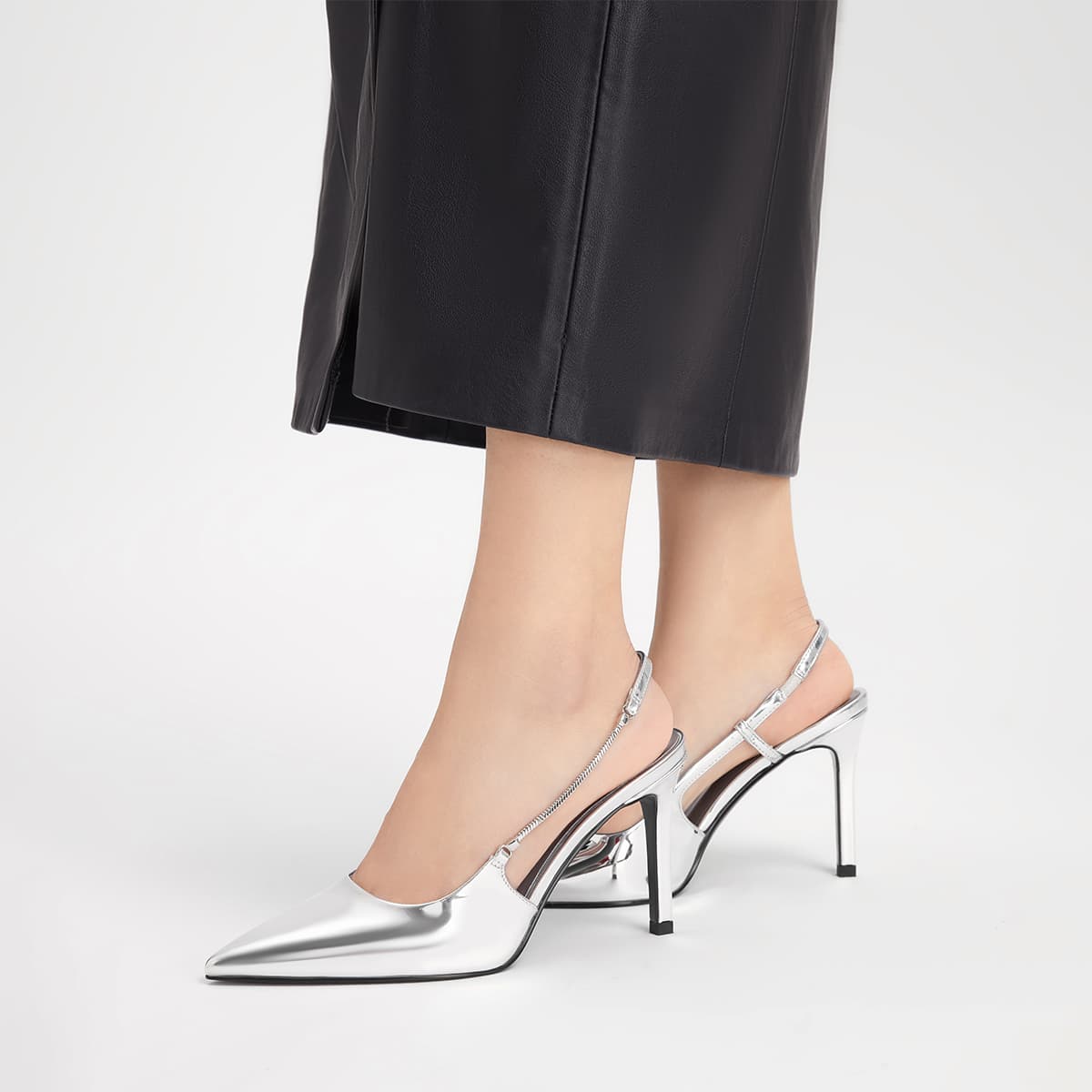 Туфли CHARLES&KEITH PU элегантные деловые модные туфли с заостренным носком и цепью на каблуке 9,3 см - изображение 4