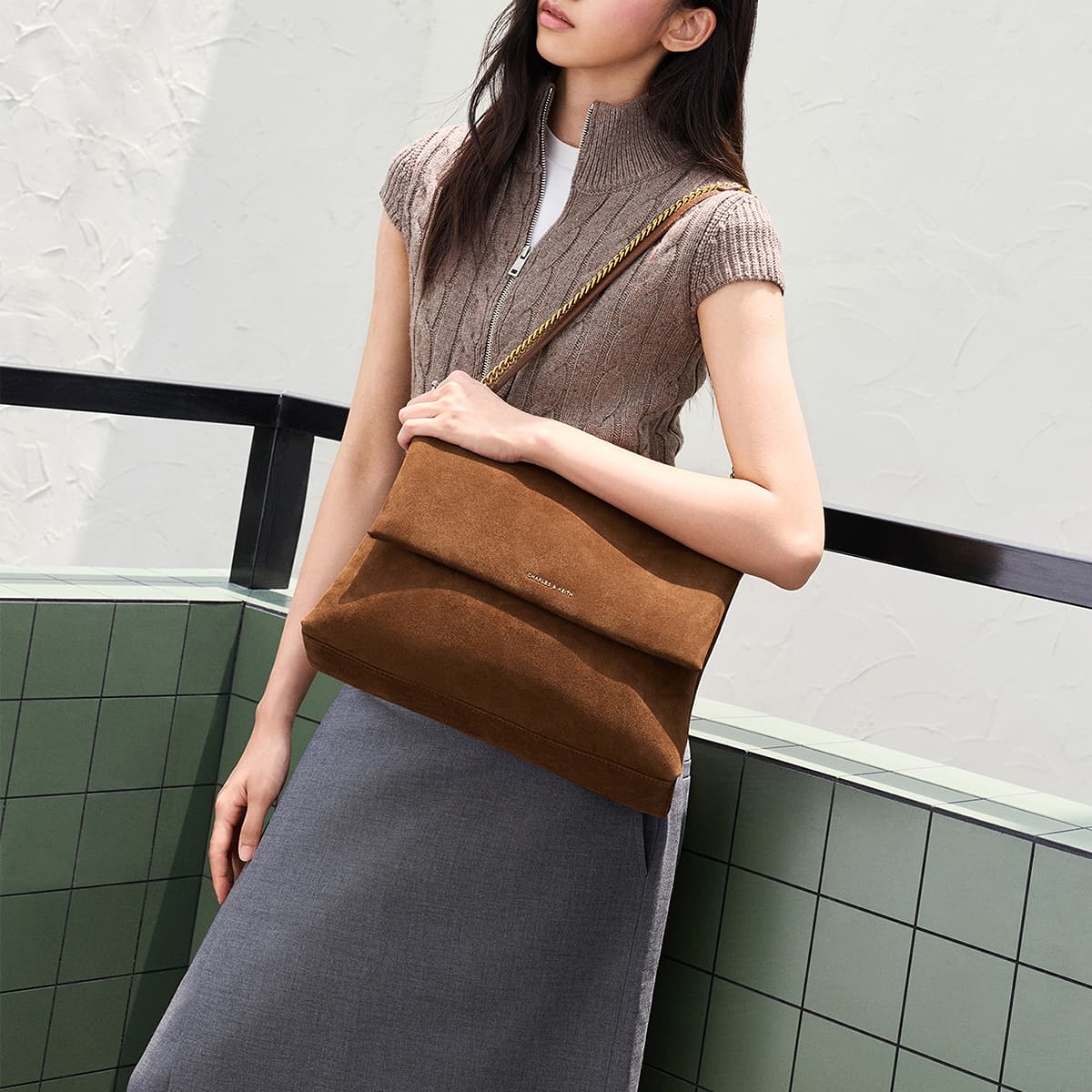 Мини-сумка CHARLES KEITH Синтетическая кожа Сумка на плечо Сумки через плечо Большой Женские Охра Коричневый - изображение 4