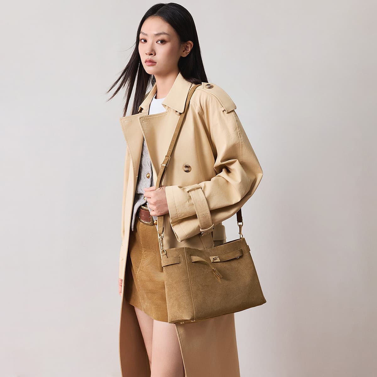 Мини-сумка CHARLES KEITH Переработанная кожа Сумки через плечо Большой Женские Песок - изображение 4