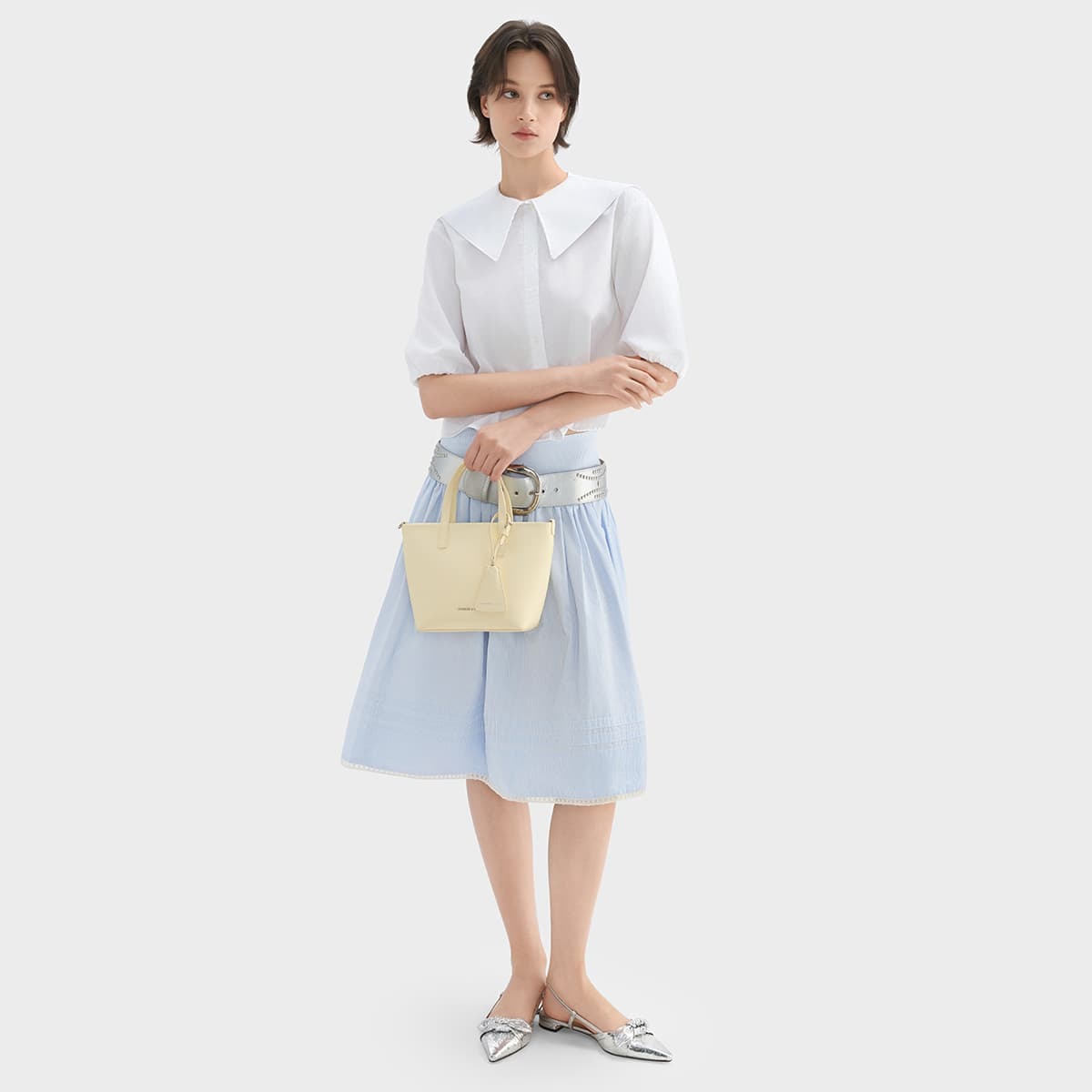 Шлёпанцы CHARLES&KEITH Овечья кожа Заостренный носок Плоская подошва Бант С оборками Сандалии 2,3 см Женский - изображение 6