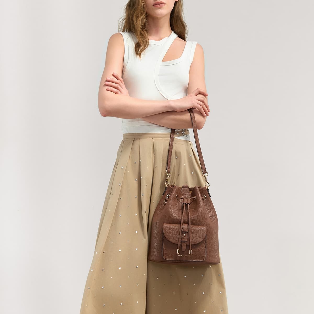 Рюкзак CHARLES KEITH Синтетическая кожа Сумки через плечо Средний Женские Многоцветный - изображение 5