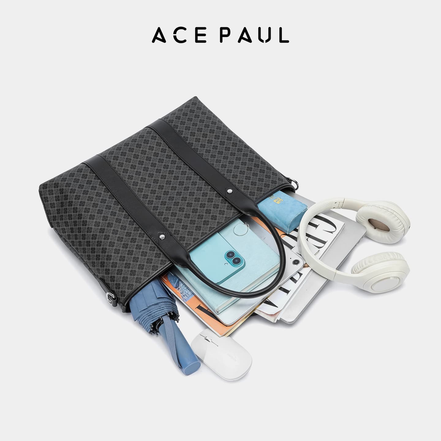 Сумка Ace Paul Лицевая коровья кожа Briefcase Сумки Унисекс Матовый черный - изображение 8