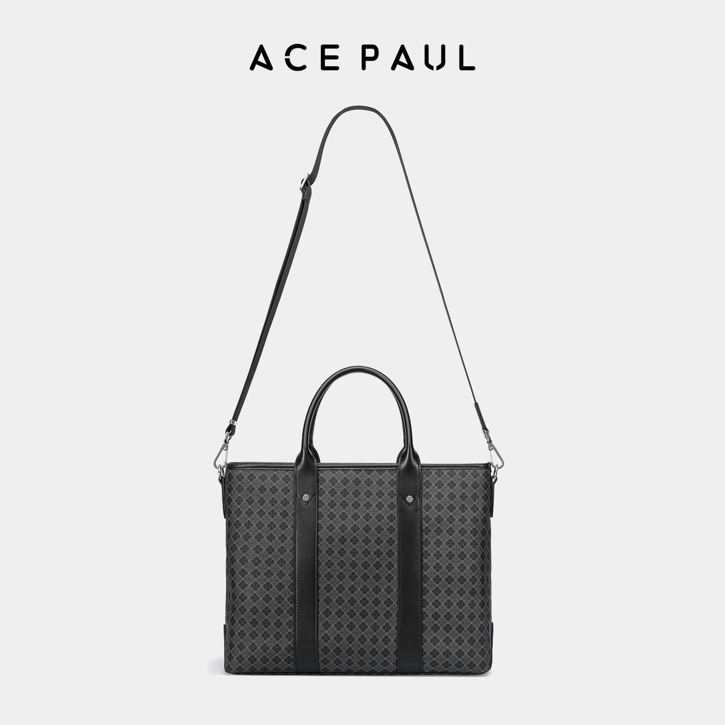 Сумка Ace Paul Лицевая коровья кожа Briefcase Сумки Унисекс Матовый черный - изображение 6
