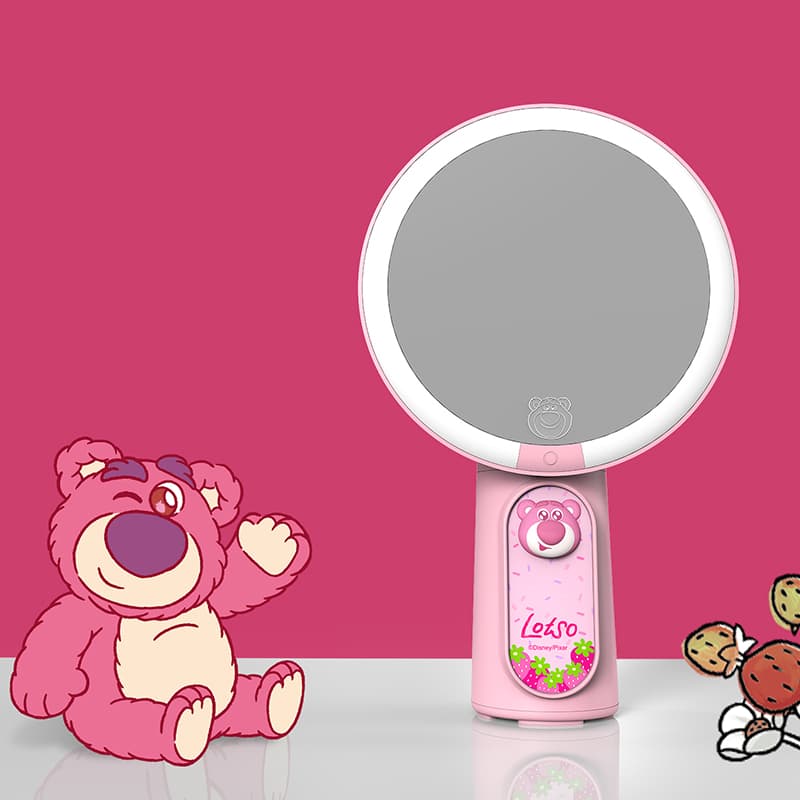 Disney Strawberry Bear Series Прекрасный Lighting Magic Mirror Зеркала для макияжа Настольный Рука Зеркальце - изображение 4