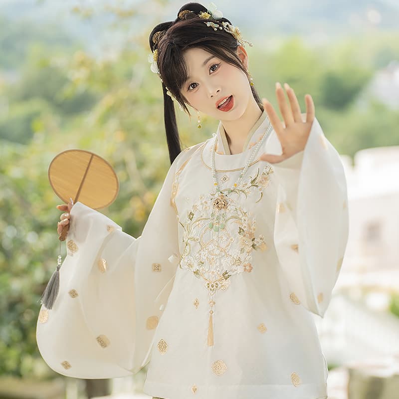 Yun Cang Yue Embroidered Fan Green Hanfu Top - изображение 7
