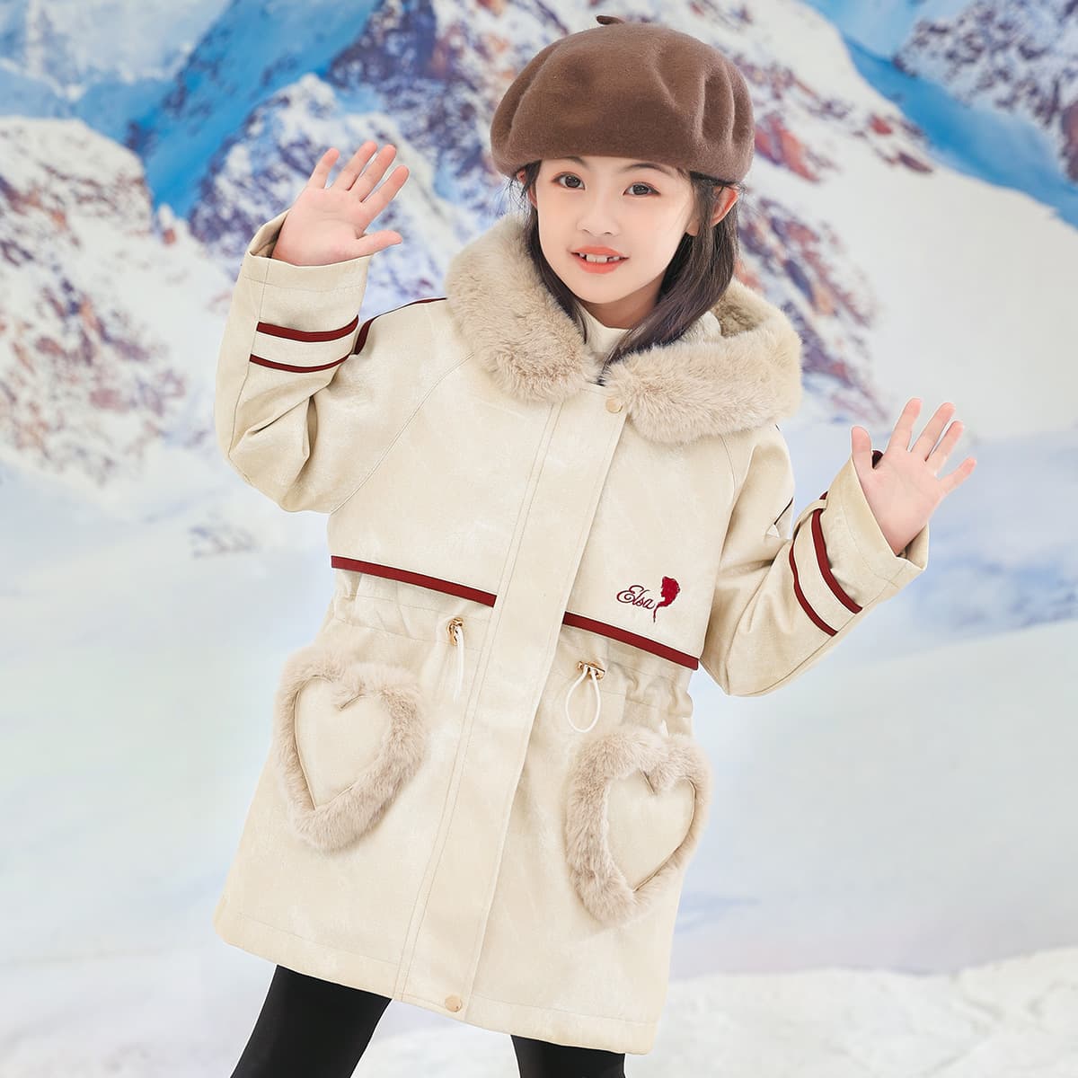 Disney PARKA Пальто с капюшоном утолщенное и с флисовой подкладкой с длинными рукавами абрикосового цвета для детей - изображение 2