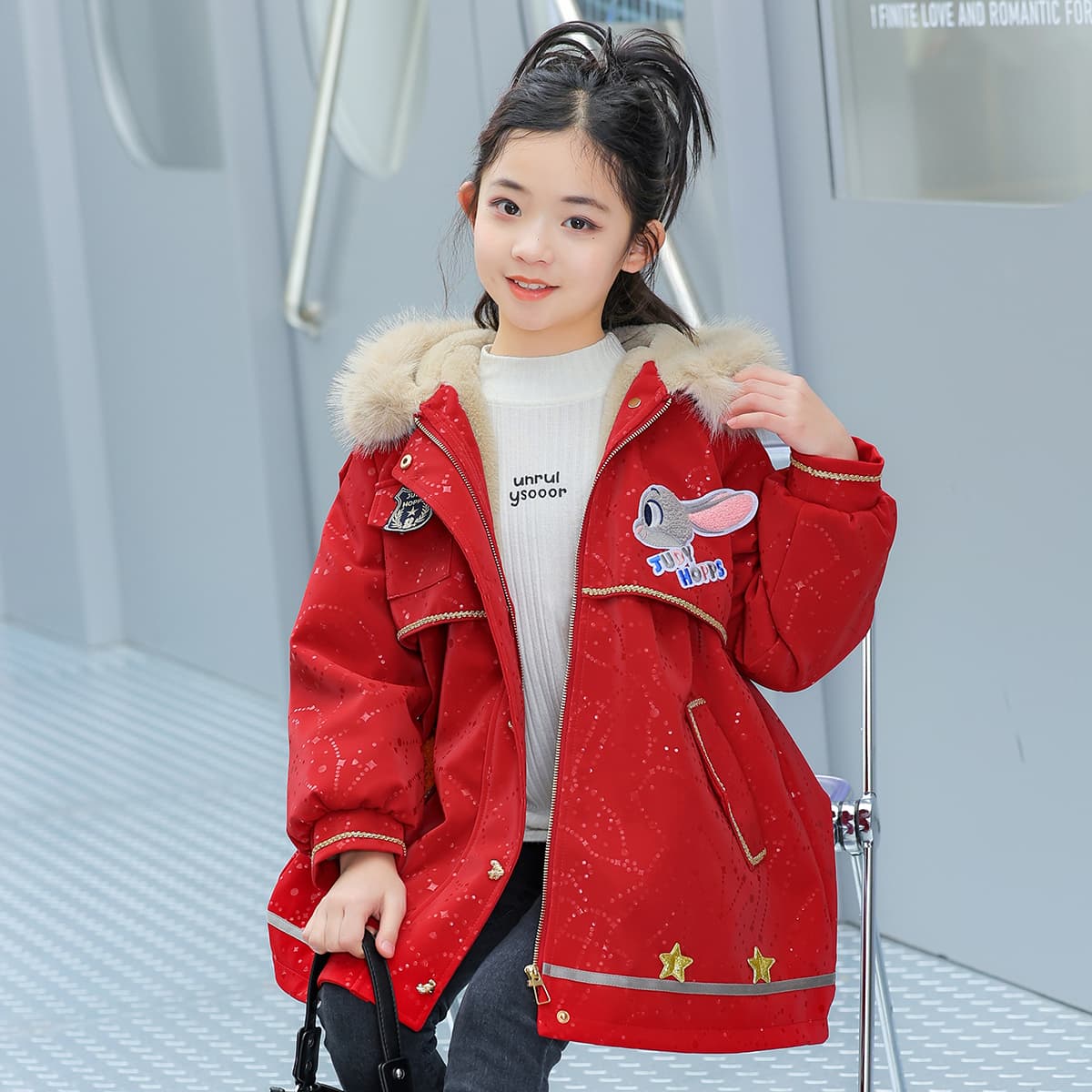 Disney PARKA Пальто Утолщенное и с Флисовой Подкладкой Удобное с Капюшоном Длинный Рукав Стильный Красный - изображение 3