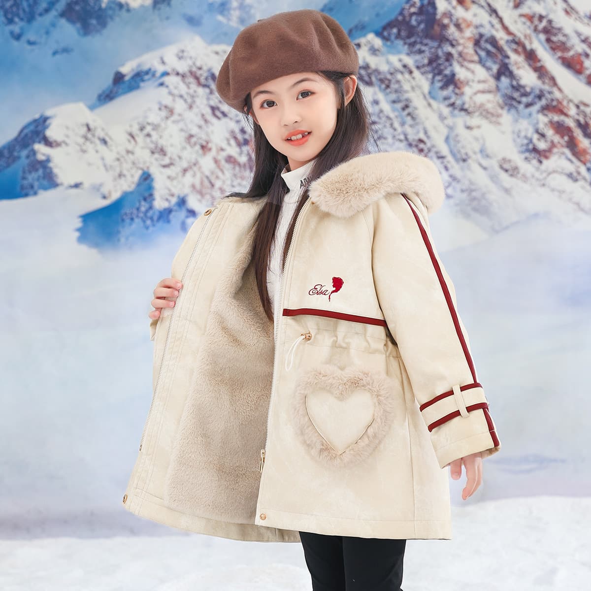 Disney PARKA Пальто с капюшоном утолщенное и с флисовой подкладкой с длинными рукавами абрикосового цвета для детей - изображение 3