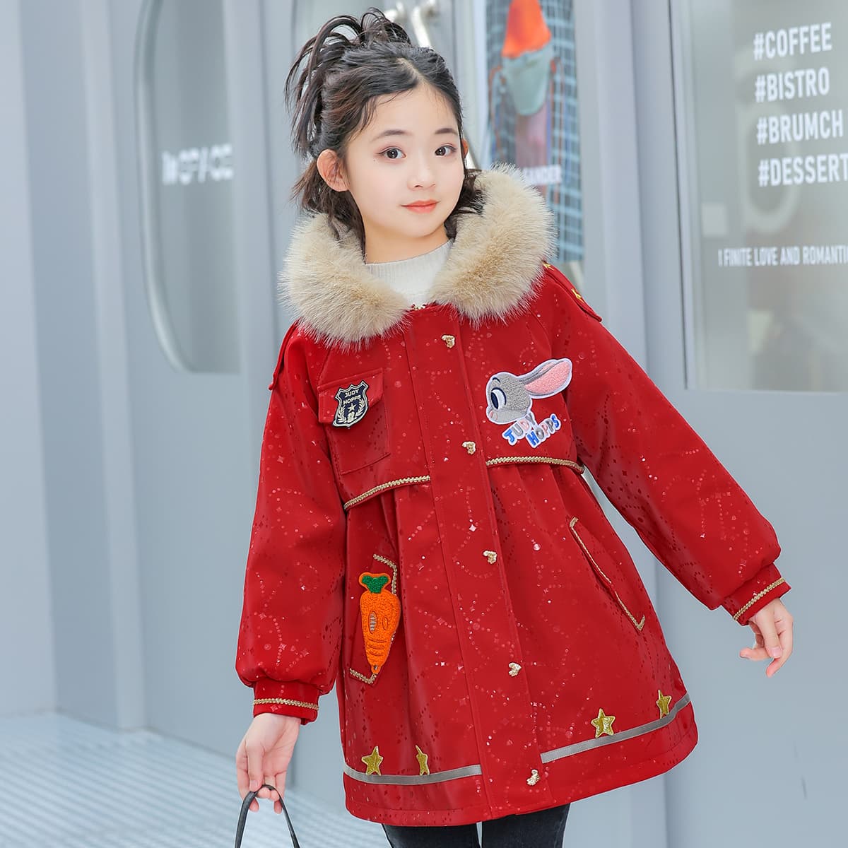Disney PARKA Пальто Утолщенное и с Флисовой Подкладкой Удобное с Капюшоном Длинный Рукав Стильный Красный - изображение 2