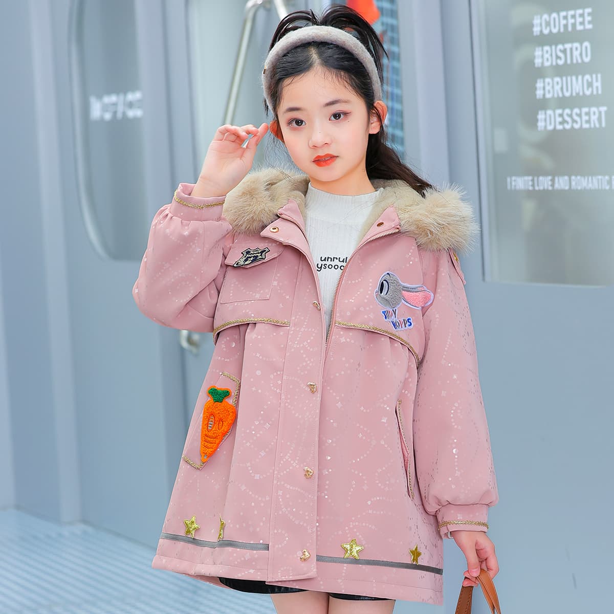 Disney PARKA Пальто Стильный Утолщенный и с флисовой подкладкой с капюшоном длинные рукава розовый для детей 3-7 лет - изображение 5