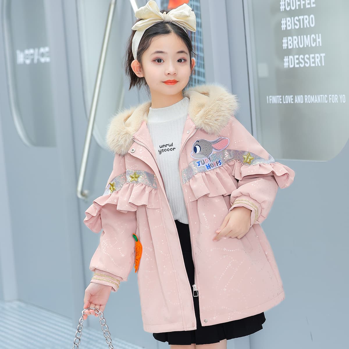 Disney PARKA Пальто Утолщенное и с флисовой подкладкой удобное с капюшоном длинные рукава розовый для детей 3-7 лет - изображение 4