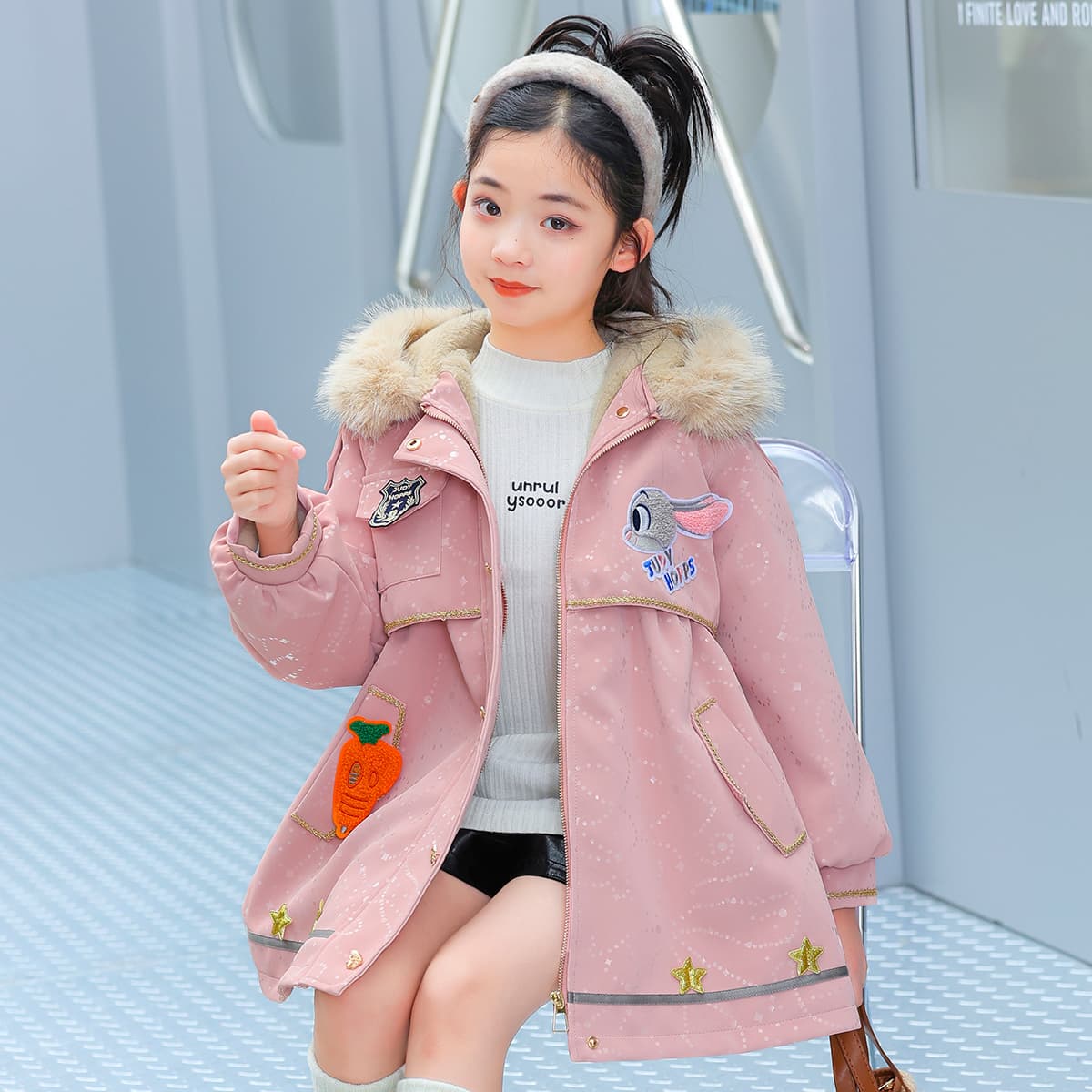 Disney PARKA Пальто Стильный Утолщенный и с флисовой подкладкой с капюшоном длинные рукава розовый для детей 3-7 лет - изображение 6