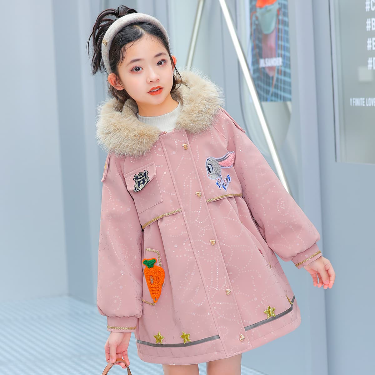 Disney PARKA Пальто Стильный Утолщенный и с флисовой подкладкой с капюшоном длинные рукава розовый для детей 3-7 лет - изображение 2