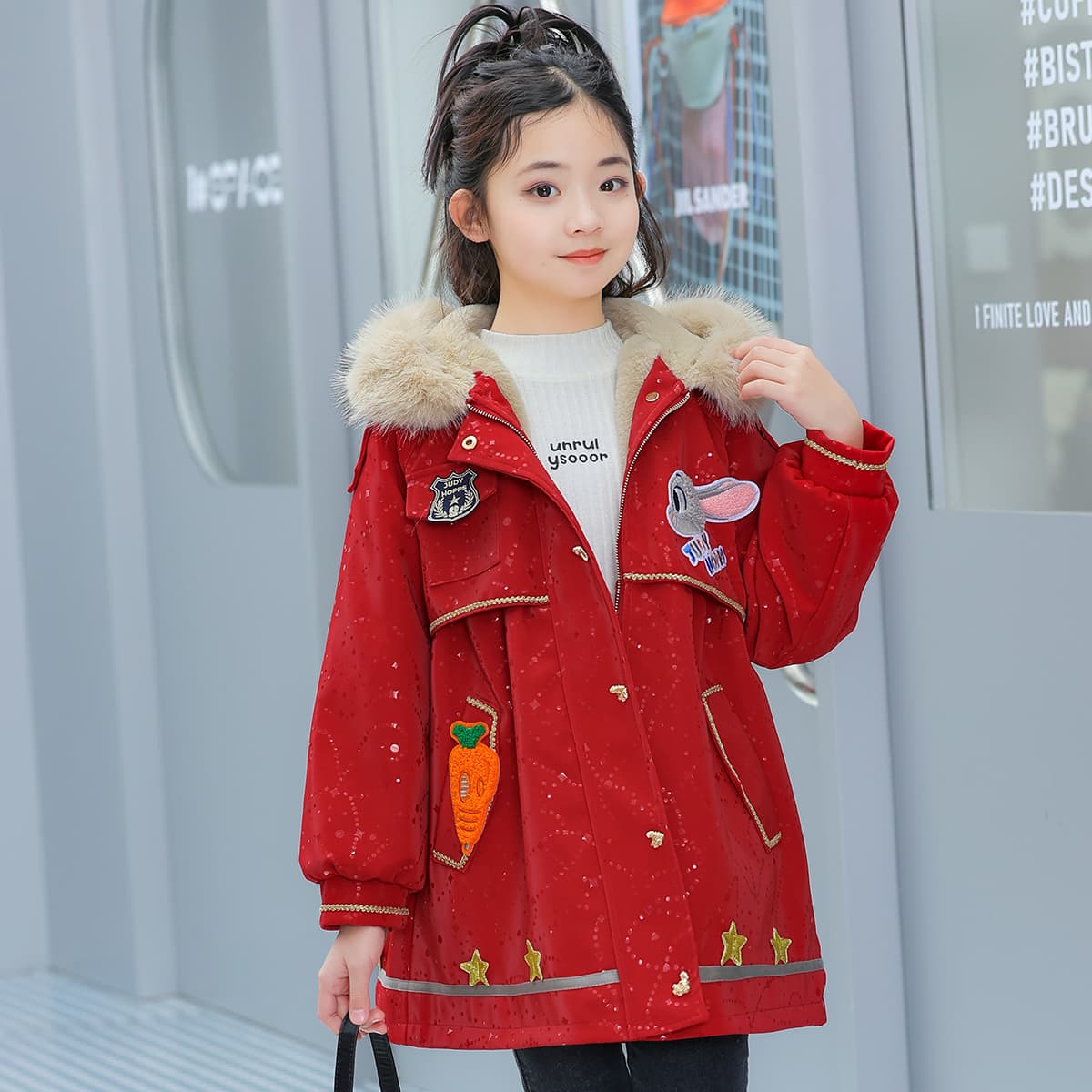 Disney PARKA Пальто Утолщенное и с Флисовой Подкладкой Удобное с Капюшоном Длинный Рукав Стильный Красный - изображение 4