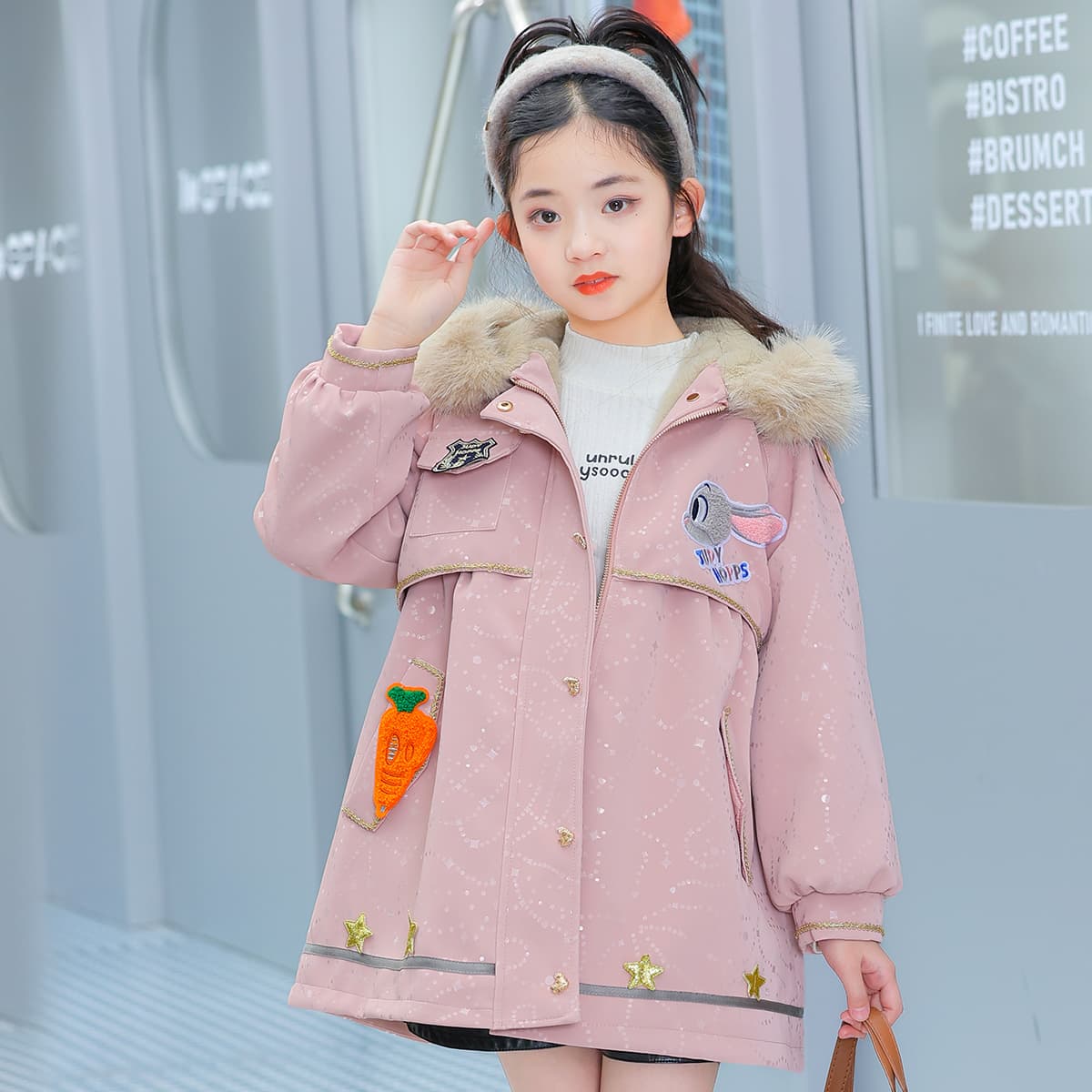 Disney PARKA Пальто Стильный Утолщенный и с флисовой подкладкой с капюшоном длинные рукава розовый для детей 3-7 лет - изображение 4