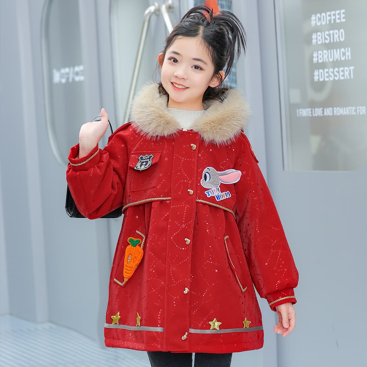 Disney PARKA Пальто Утолщенное и с Флисовой Подкладкой Удобное с Капюшоном Длинный Рукав Стильный Красный - изображение 5
