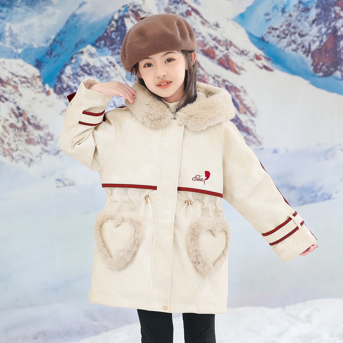 Disney PARKA Пальто с капюшоном утолщенное и с флисовой подкладкой с длинными рукавами абрикосового цвета для детей - изображение 4