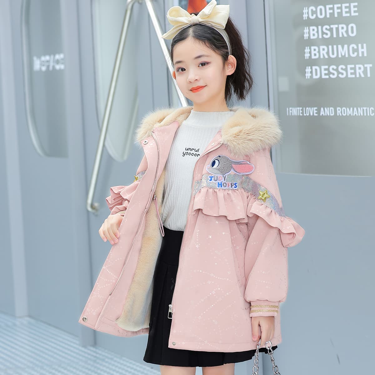 Disney PARKA Пальто Утолщенное и с флисовой подкладкой удобное с капюшоном длинные рукава розовый для детей 3-7 лет - изображение 5