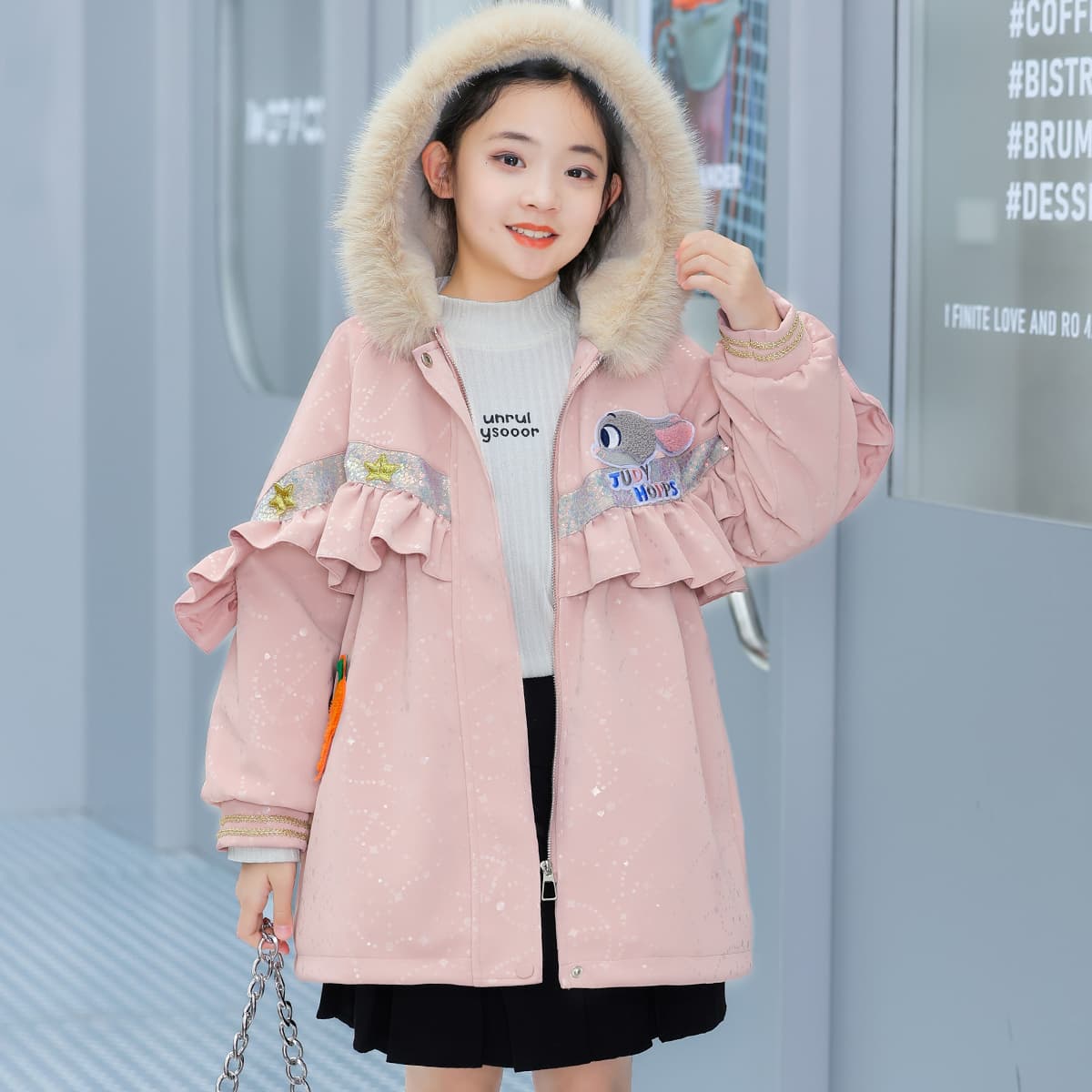Disney PARKA Пальто Утолщенное и с флисовой подкладкой удобное с капюшоном длинные рукава розовый для детей 3-7 лет - изображение 3
