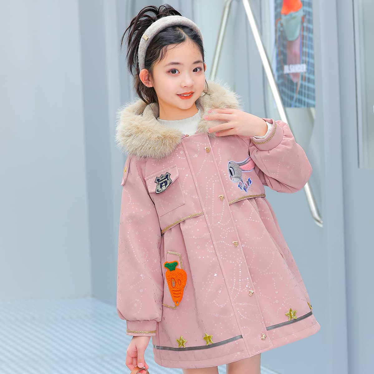 Disney PARKA Пальто Стильный Утолщенный и с флисовой подкладкой с капюшоном длинные рукава розовый для детей 3-7 лет - изображение 3
