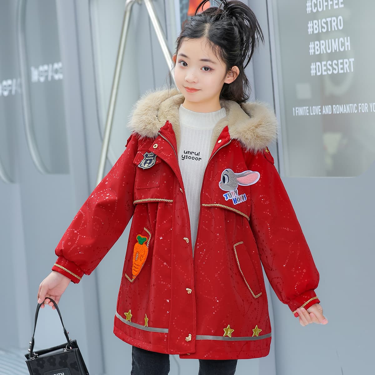 Disney PARKA Пальто Утолщенное и с Флисовой Подкладкой Удобное с Капюшоном Длинный Рукав Стильный Красный - изображение 7