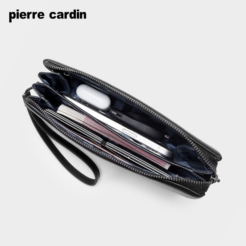 Сумка PIERRE CARDIN Клатч из крупнозернистой текстуры коровьей кожи мужской черный - изображение 3