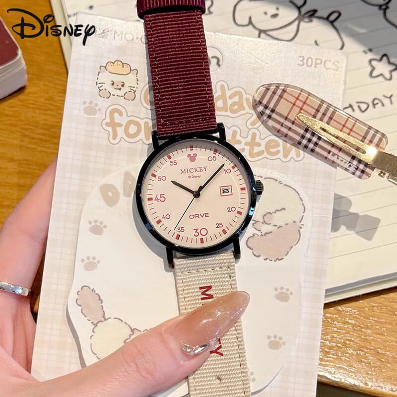 Часы Disney Mickey Коллекция Кварцевый механизм Нейлоновая шнуровка Часы Унисекс Бежевый циферблат - изображение 6